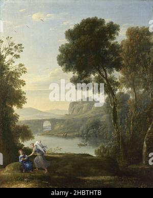 Landschaft mit Hagar und dem Engel - 1646 - Öl auf Leinwand montato su tavola 52,2 x 42,3 cm - Lorrain Claude Stockfoto
