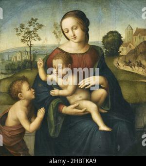 Granacci Francesco - Collezione Privata - die Madonna mit Kind und dem Kleinkind Johannes des Täufers - unbekanntes Datum - Öl auf Holz di pioppo 81,5 x 75,5 cm - Stockfoto