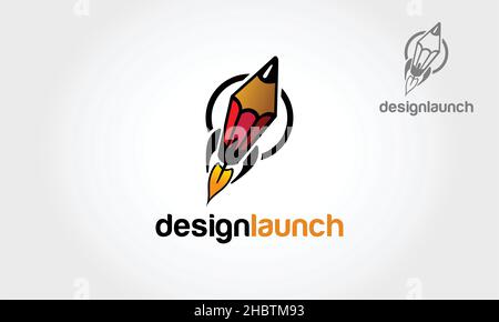 Design Launch Vector Logo Cartoon. Kreative Rakete im Kreis. Vorlage Für Vektorlogos. Isolierte Bleistift-Rakete Illustration. Stock Vektor