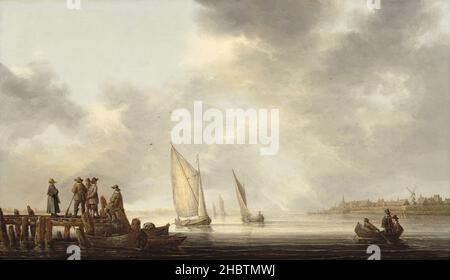 Ein Pier mit Blick auf Dordrecht - 1640c. - Öl auf Holz 44,5 x 75,9 cm - Cuyp Aelbert Stockfoto