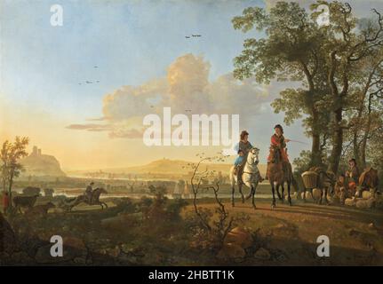 Dame und Gentleman auf dem Pferderacken - 1655 - Öl auf Leinwand 123 x 172 cm - Männer und Hirten mit CattleCuyp Aelbert Stockfoto