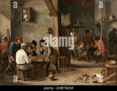 Backgammon-Spiel - 1640 - Öl auf Holz trasferito auf Tela 59 x 80,6 cm - Teniers David il giovane Stockfoto