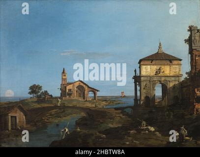 Eine Insel in der Lagune mit einem Tor und einer Kirche - 1743 44 - Öl auf Leinwand 51,1 x 68,6 cm - Stockfoto