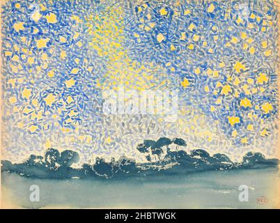 Landschaft mit Sternen - 1905 08 - acquerello auf carta velina bianca 24,4 x 32,1 cm - Kreuz Henri-Edmond Stockfoto