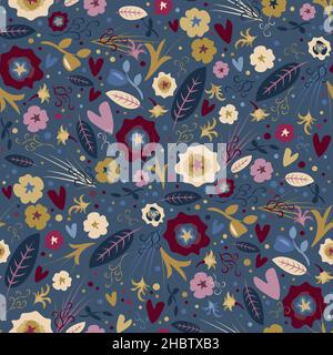 Helles Kritzelmuster auf tiefblauem Hintergrund Stock Vektor