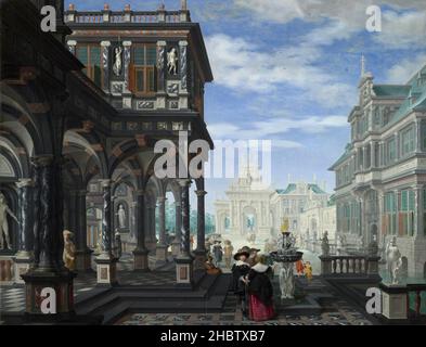 An Architectural Fantasy - 1634 - Öl auf Holz di mogano 46,7 x 60,5 cm - Van Delen Dirck Stockfoto