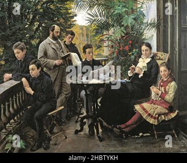 Krøyer Severin Peder - Kopenhagen - Sammlung Hirschsprung - das Familienportrait Hirschsprung. Von links Ivar, Aage, Heinrich, Oscar, Robert, Pauline und Ellen Hirschsprung (1881) (oli Stockfoto