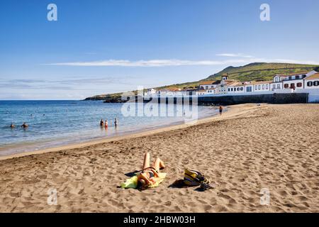 Der schöne Sandstrand von Sao Mateus. Insel Graciosa, Azoren. Portugal Stockfoto