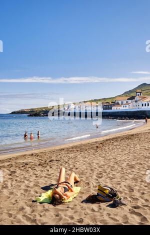 Der schöne Sandstrand von Sao Mateus. Insel Graciosa, Azoren. Portugal Stockfoto