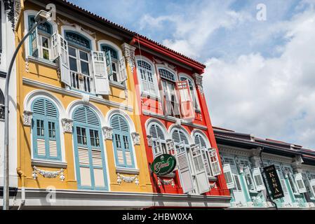 Hübsche Gebäude an der Keong Saik Road, Singapur Stockfoto