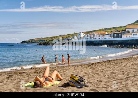 Der schöne Sandstrand von Sao Mateus. Insel Graciosa, Azoren. Portugal Stockfoto