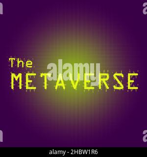Ein abstraktes welliges psychedelisches Glitch Art Metaverse Text Hintergrundbild. Stockfoto