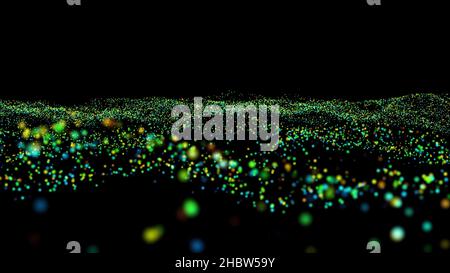 Abstrakte High Definition-CGI-Bewegungshintergründe, ideal für die Bearbeitung, LED-Hintergründe oder Übertragungen mit blauen und weißen Partikeln, die sich verlangsamen. Hi Stockfoto