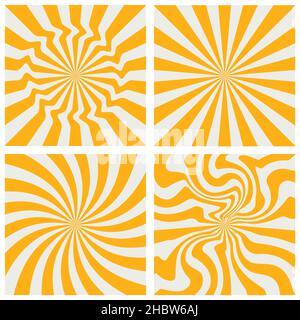 Set von Regenbogen Linie Hintergründe in 1970s Hippie-Stil. Muster Retro Vintage 70s Groove. Psychedelische Poster Hintergrund-Sammlung. vektor-Design Stock Vektor