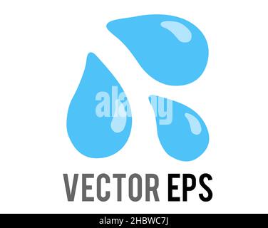 Der isolierte Vektor drei hellblaue Tröpfchen Symbol, als Schweißperlen, Spritzer nach rechts Stock Vektor