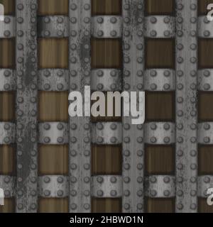 Dead man's Chest - Metall gebänderte Holzkiste für alle Ihre Piraten Beute. 3D erzeugt nahtlose Textur, High-Definition-Muster Stockfoto