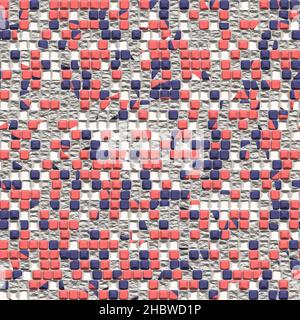 Verfallendes Mosaik aus Betonwand, 3D erzeugt nahtlose Textur, High-Definition-Muster. Marineblau, rosa Farben Stockfoto