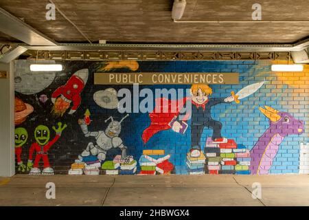 Toilet Block Under the Library Street Art, Benalla, Victoria, Australien Stockfoto