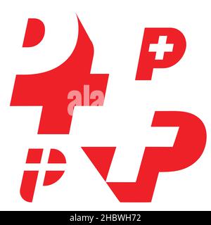 P plus oder Plus P Logosatz. Symbole auf Buchstabenbasis Stock Vektor