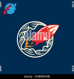 Retro Rocket Thema Logo-Set. vektor Stock Vektor