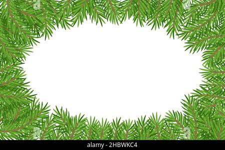 Weihnachten grün Nadeltanne Kiefer realistische dunkle und helle Hintergrund mit weißem Raum mit verschiedenen Zweigen. Platz für Website-Header, Überschrift, Glückwunschworte. Vektorgrafik Stock Vektor