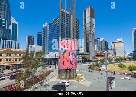 View of Yagan Square ist ein beliebtes Touristenziel im zentralen Geschäftsviertel von Perth, Western Australia, WA, Australien Stockfoto