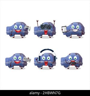 Blue Car Gummy Süßigkeiten Cartoon-Figur spielen Spiele mit verschiedenen niedlichen Emoticons. Vektorgrafik Stock Vektor