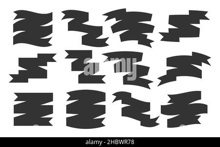 Band Symbol Stempel Siegel blank Flagge schwarz flach set. Vorlage News Grußbrief. Festliches, geschwungenes Element. Einladung Schild Attribut Rabatt Clearance Store Website. Einfaches Banner isoliert auf Weiß Stock Vektor