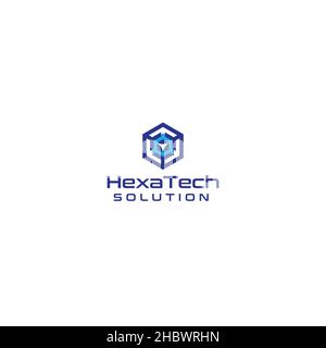 Einfaches, farbenfrohes HEXA Tech SOLUTION Logo-Design Stock Vektor