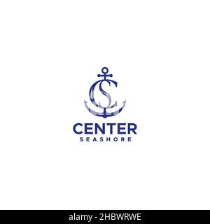 Flaches, einfaches Design mit CS Center Seashore-Logo Stock Vektor