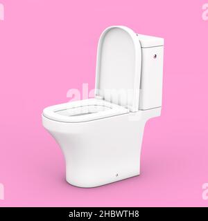 Moderne weiße Keramik-Toilettenschüssel auf einem rosa Hintergrund. 3D Rendering Stockfoto