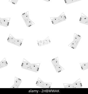 Muster von Katze oder Tiger Gesicht in grauer Farbe mit allen Emotionen. Symbol des Jahres 2022. Symbol. Isoliert auf weißem Hintergrund. Flache Vektorgrafik. Stock Vektor