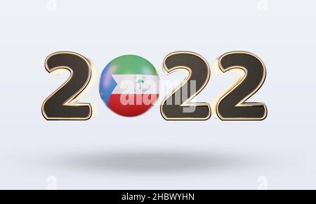 3D Text 2022 Äquatorialguinea-Flagge mit Vorderansicht Stockfoto