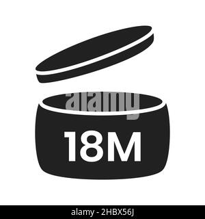 18m Zeitraum nach dem Öffnen pao Symbol Zeichen flach Stil Design Vektor Illustration isoliert auf weißem Hintergrund. Stock Vektor