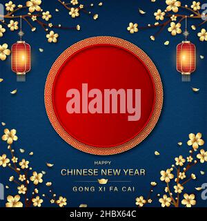 Chinesisches Neujahr Hintergrund mit roten leeren Raum in der Mitte und ausländische Texte Übersetzung als Wunsch, dass Sie Ihren Reichtum zu vergrößern Stock Vektor