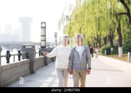 Altes Ehepaar im park Stockfoto