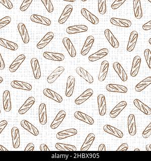 Vektor weißes Baguette französisches Brot nahtloses Muster mit Leinwand Hintergrund 04. Perfekt für Backwaren, Menü oder Café Tapeten Projekte. Stock Vektor
