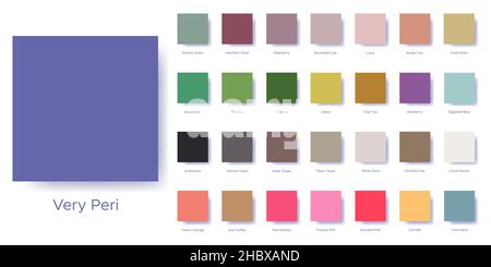 Paletten mit der Farbe 2022 sind sehr peri. Beispiel Farbführer Palette Katalog von Farbfeldern passende Farbtöne für Modetrends - Balancing, Healing Stock Vektor