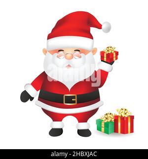 Weihnachtsmann mit Geschenken Vektor Illustration. Santa Claus Cartoon auf weißem Hintergrund isoliert. Stock Vektor