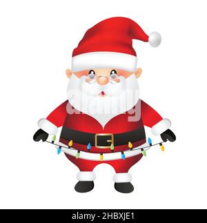 Santa Claus Cartoon Vektor Illustration isoliert. Santa hält Lichter Vektor. Stock Vektor