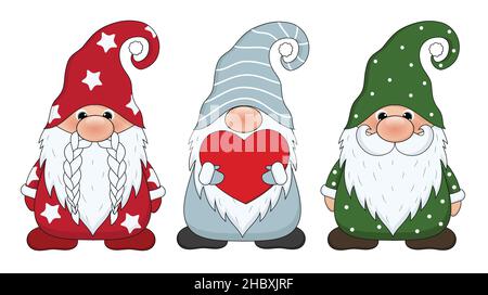 Niedliche Gnome isoliert auf weißem Hintergrund. Gnome Cartoon Set Vektor Illustration. Stock Vektor