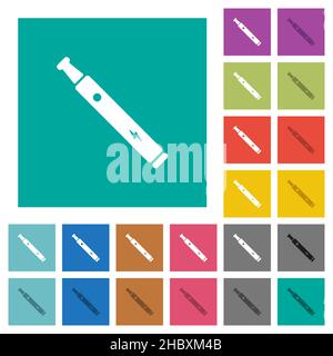 Elektronische Zigarette solide mehrfarbige flache Symbole auf schlichten quadratischen Hintergründen. Weiße und dunklere Symbolvarianten für schwebe- oder aktive Effekte Stock Vektor