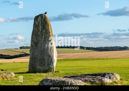 Stonehenge einzelner stehender Stein an einem sonnigen Tag 2021 Stockfoto