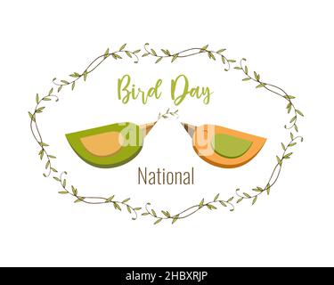 Nationaler Weltvogeltag. Logo Symbol Aufkleber Etikett Emblem. Isolierter, weißer Hintergrund. Vektorgrafik Stock Vektor
