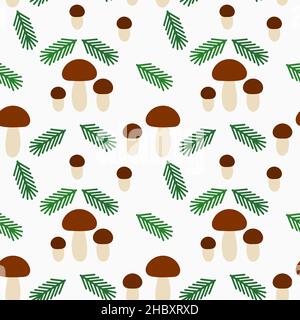 Waldpilz nahtloses Muster. Vektorgrafik. Stock Vektor