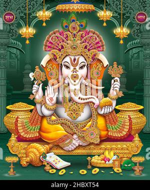 Lord Ganesha mit bunten Hintergrundtapete, God Ganesha Poster Design für Tapete Stockfoto