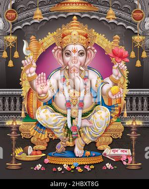 Lord Ganesha mit bunten Hintergrundtapete, God Ganesha Poster Design für Tapete Stockfoto