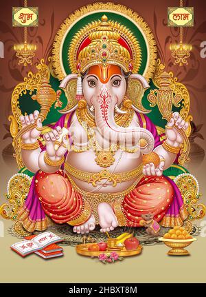 Lord Ganesha mit bunten Hintergrundtapete, God Ganesha Poster Design für Tapete Stockfoto