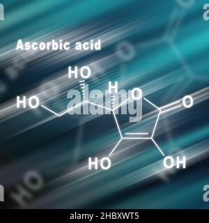 Ascorbinsäure strukturelle chemische Formel futuristischer Hintergrund Stockfoto