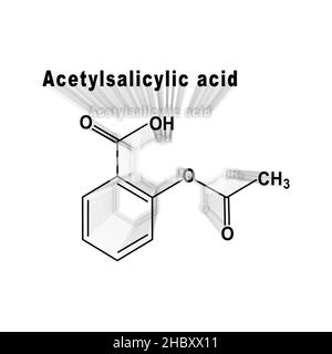 Acetylsalicylsäure, Aspirin, strukturelle chemische Formel auf weißem Hintergrund Stockfoto